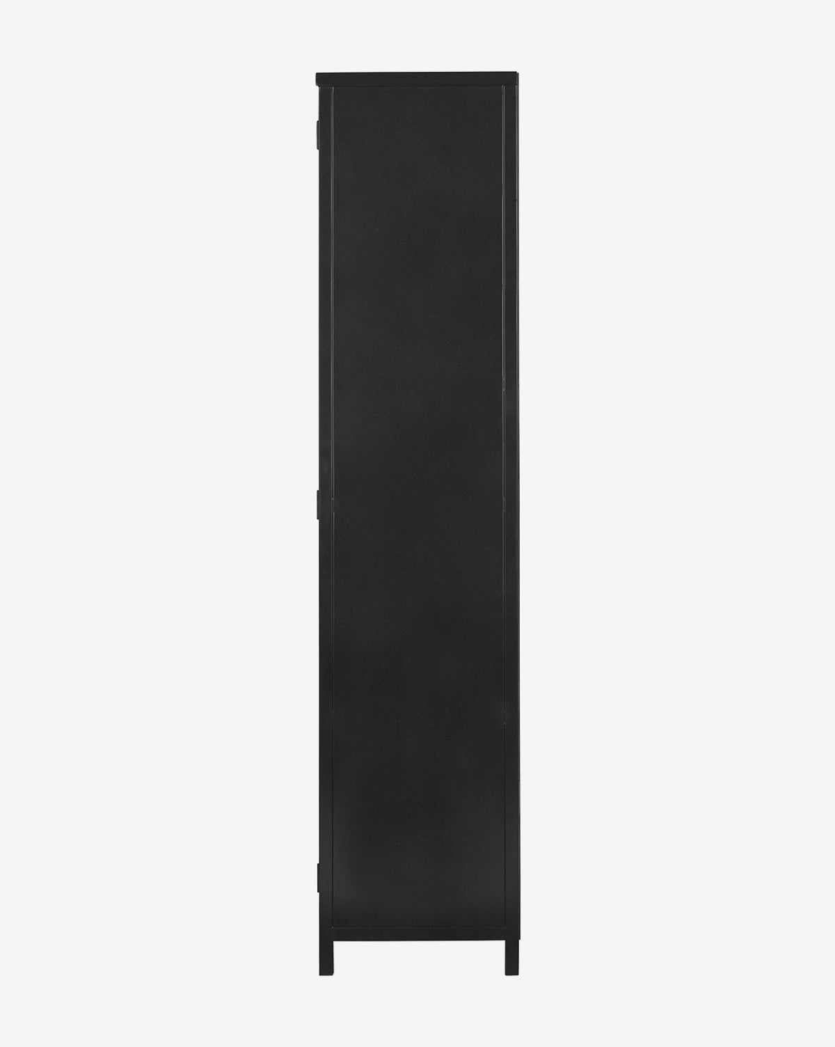 The Waylon Cabinet, featuring a tall, narrow silhouette and black iron finish, is displayed from the side against a plain white background with minimal visible details by McGee & Co.