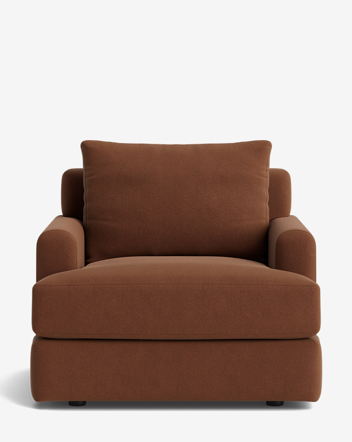 The Winthrop Lounge Chair, upholstered in brown fabric with a thick seat cushion, broad armrests, and a matching back cushion, is shown against a plain white background by McGee & Co.