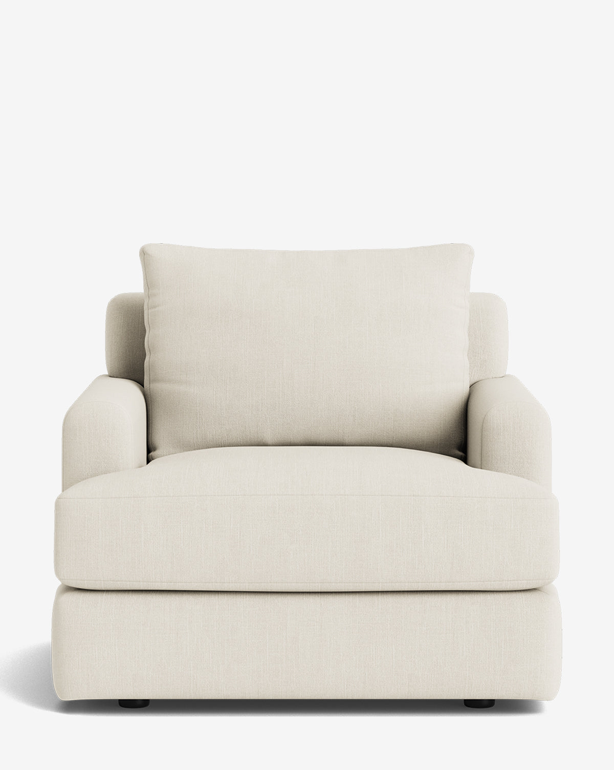A front view of the Winthrop Lounge Chair, a spacious modern piece featuring light beige upholstery and a matching cushioned backrest, displayed against a white background by McGee & Co.