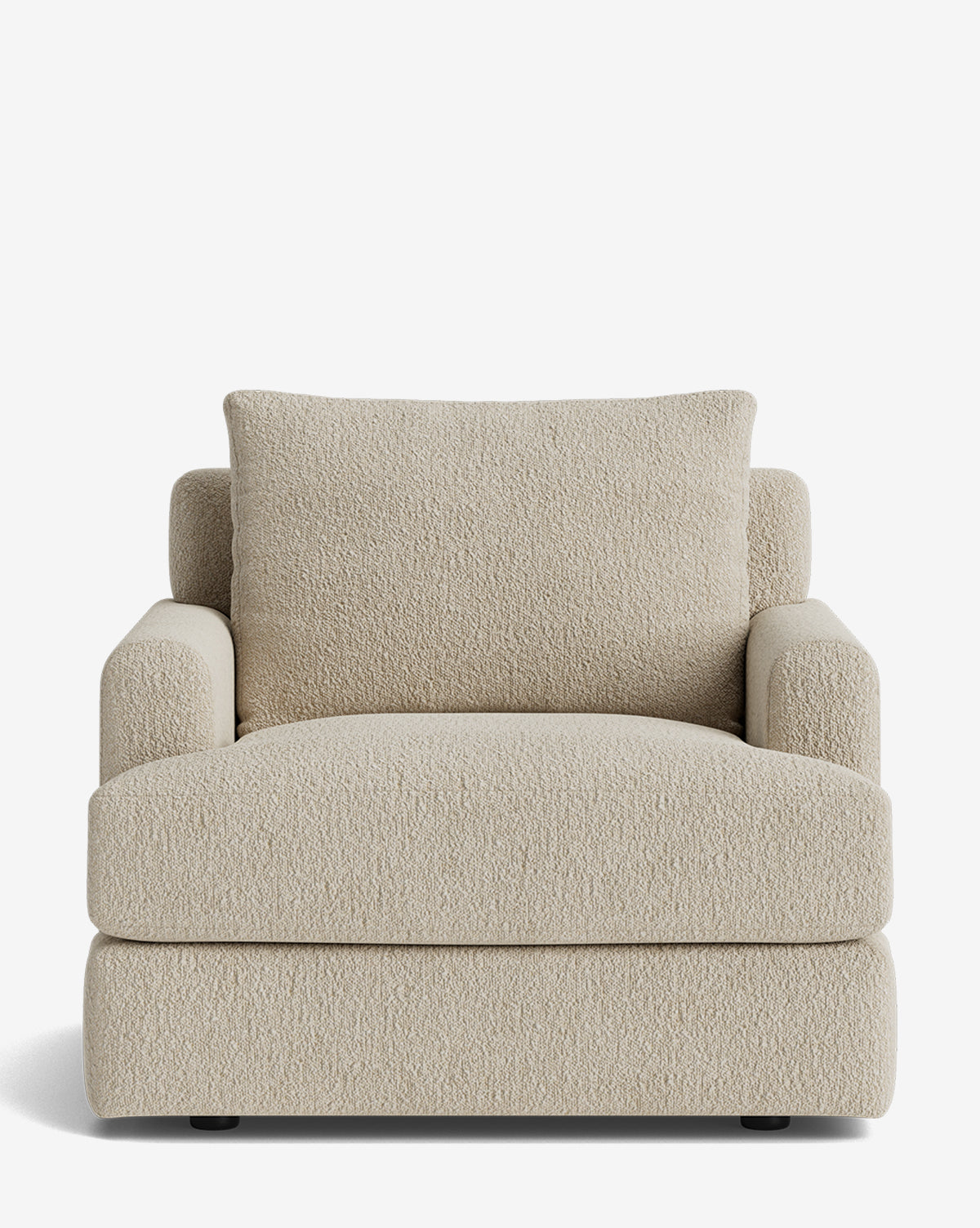 The Winthrop Lounge Chair features wide arms, a deep seat, and a large back cushion, all overstuffed and upholstered in textured beige fabric, set against a plain white background by McGee & Co.