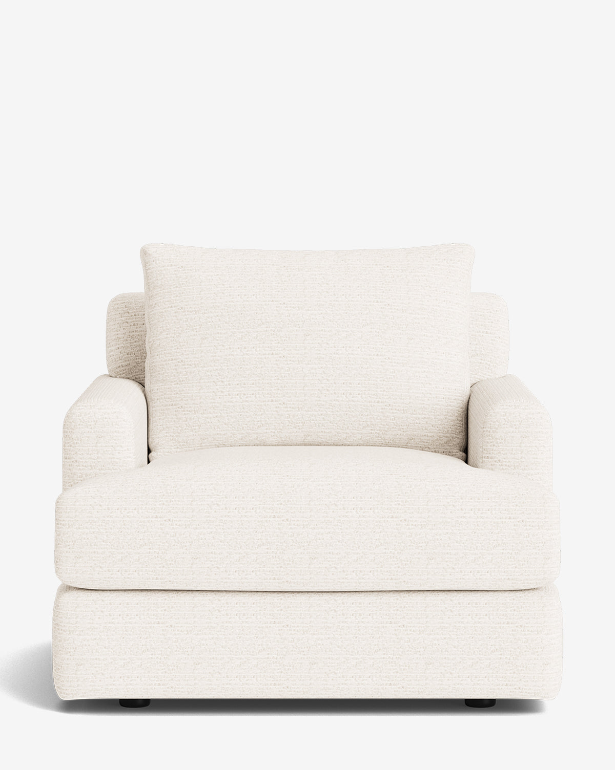 The Winthrop Lounge Chair features wide armrests, a thick back cushion, and soft off-white upholstery, combining comfort with modern style against a plain white background, by McGee & Co.