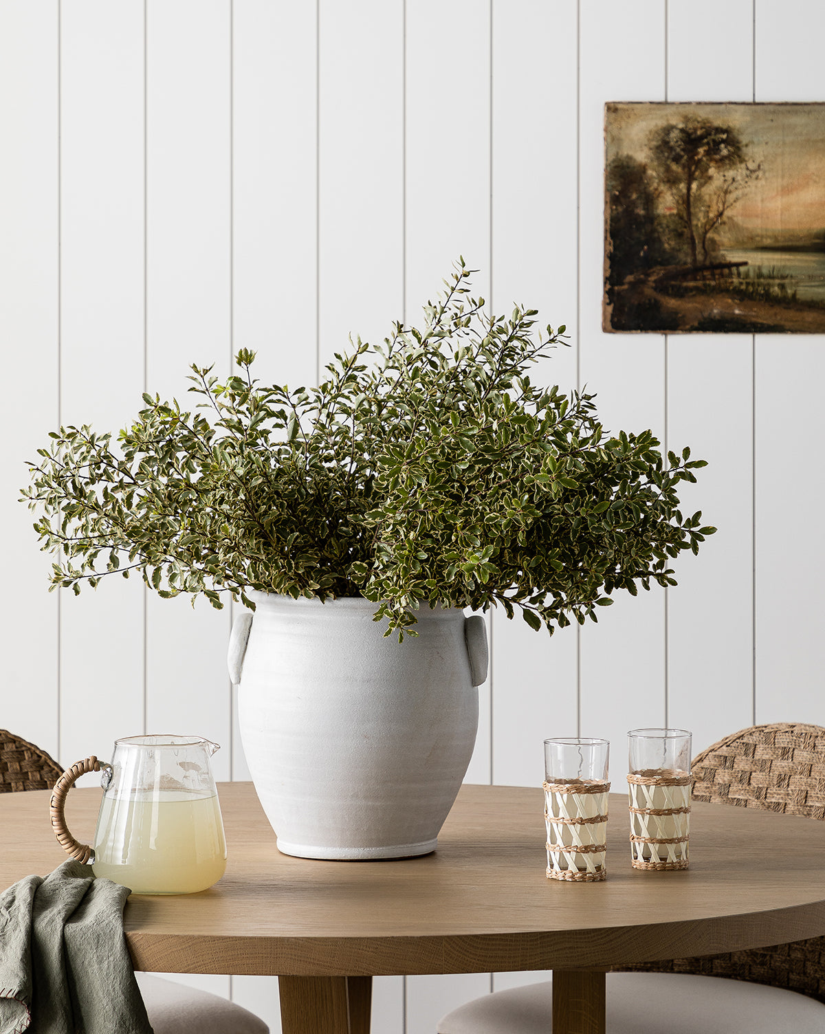 Wicker Handled Glass Pitcher