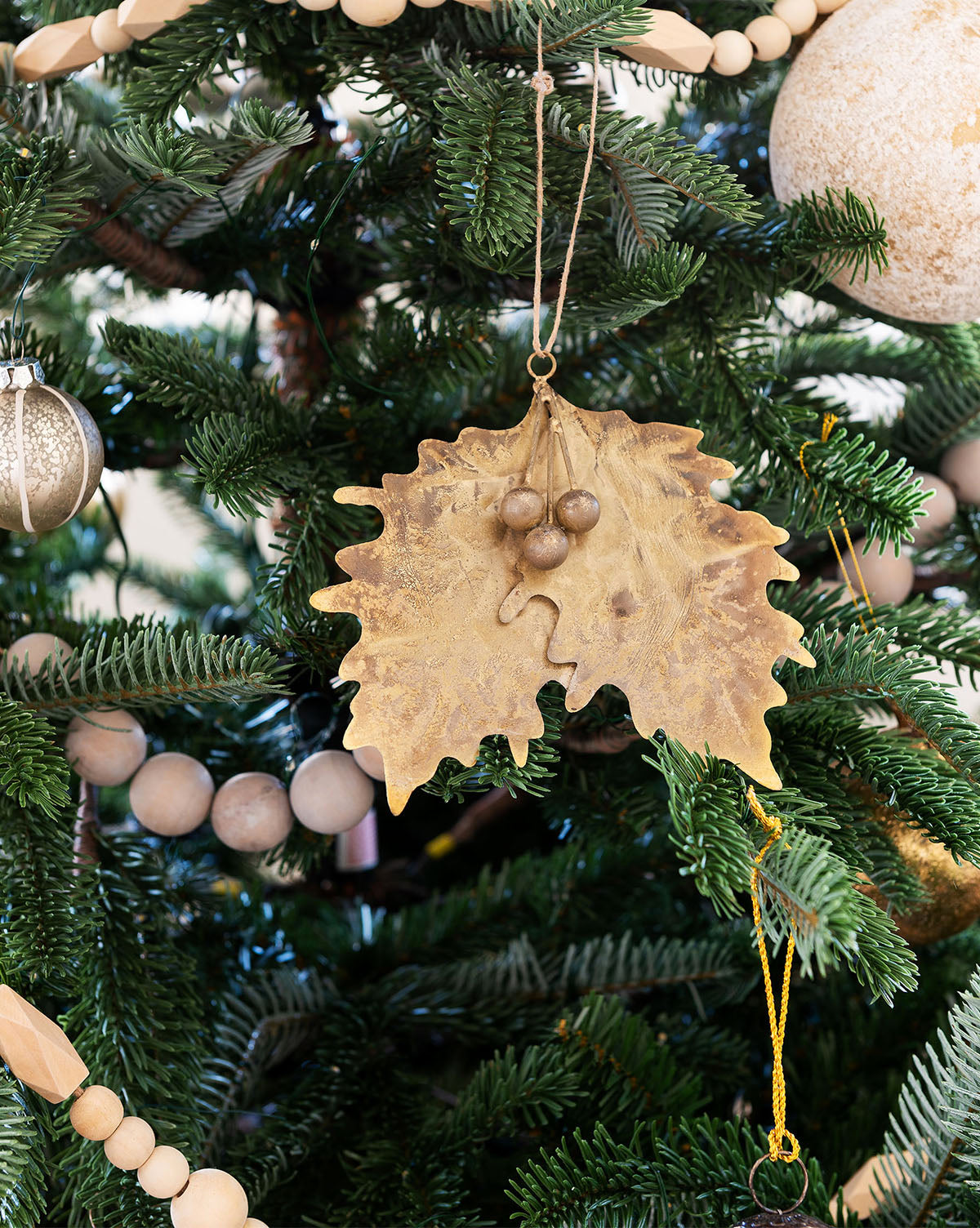 Gold Holly Ornament